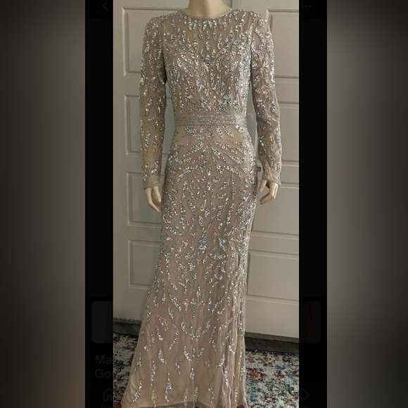 NWT STUNNING MAC DUGGAL BEADED LONG SLEEVE MOCHA - Picture 1 of 12